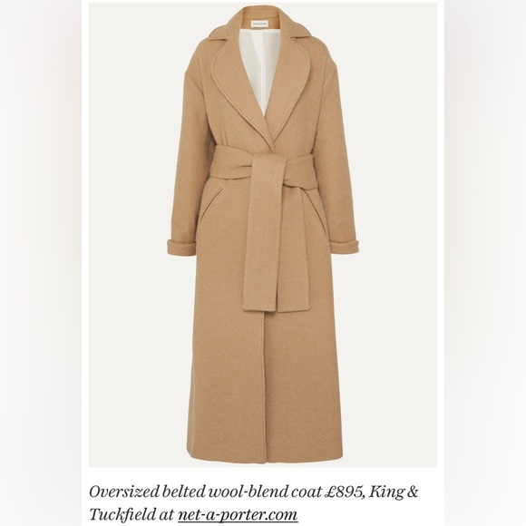King & Tuckfield Oversized Belted Wood Blend Coat Camel Maxi - Picture 1 of 11